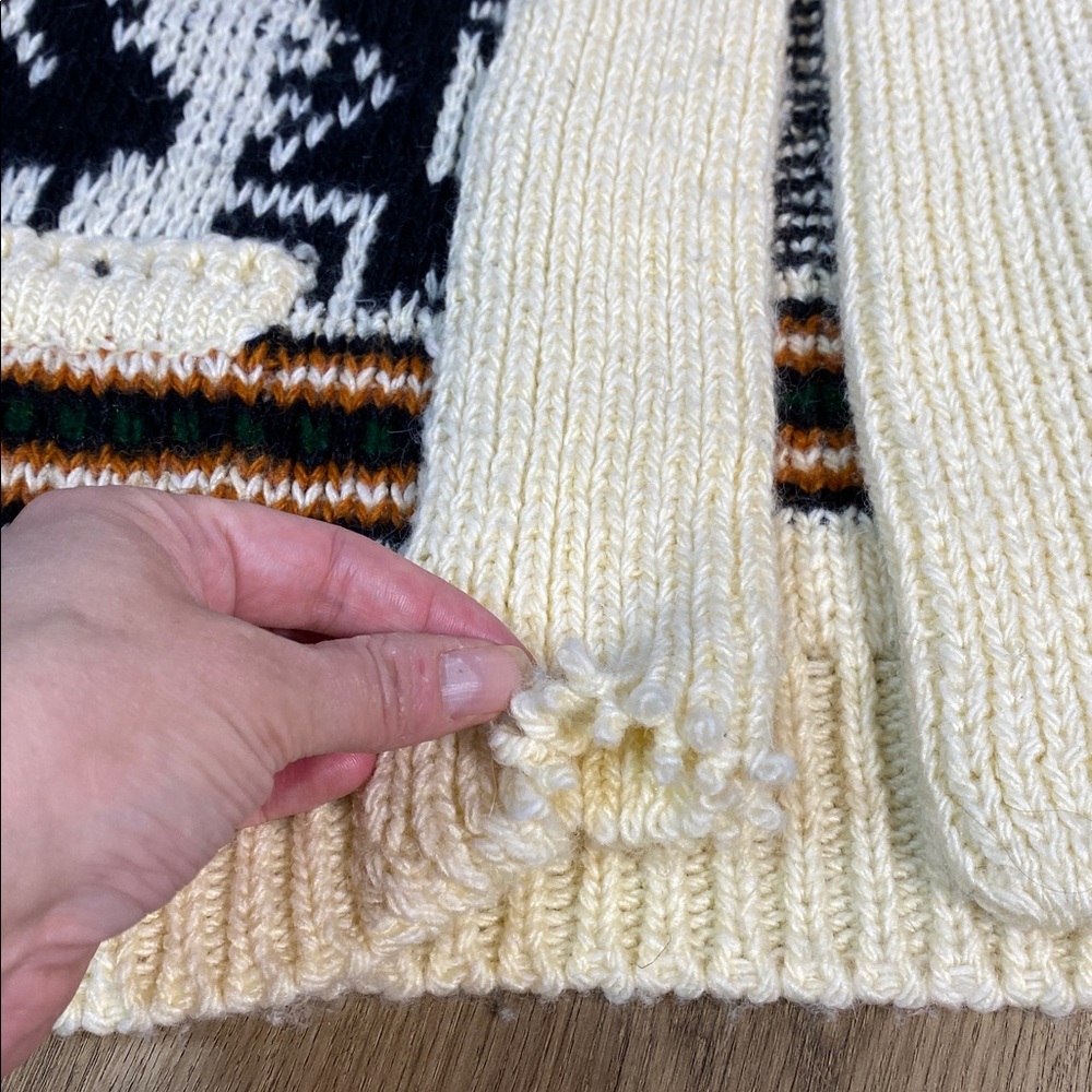 VTG 1970s Southwestern Open Front Sweater Shawl Cardigan Llamas Wool - Picture 6 of 10